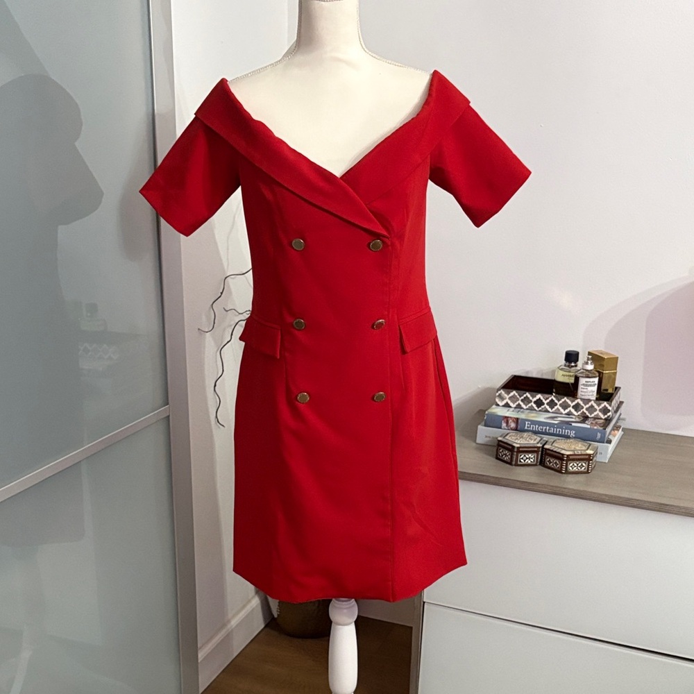 Morgan de Toi Red Double-Breasted Mini Dress